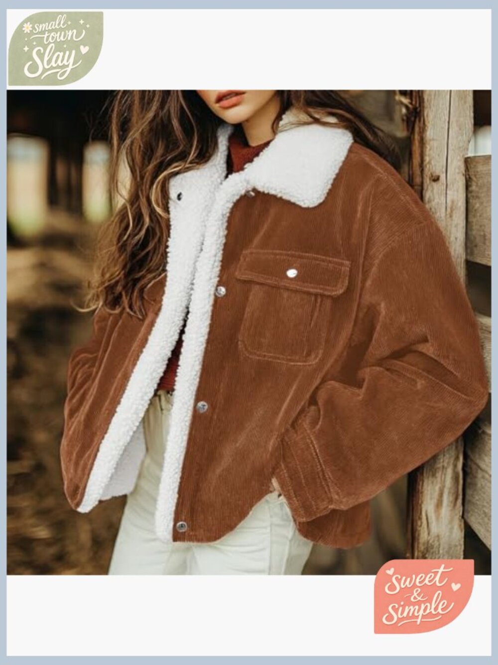Women's Sherpa Fleece Lined Corduroy Coat Faux Fur Jacket Outerwear - Picture 2 of 2